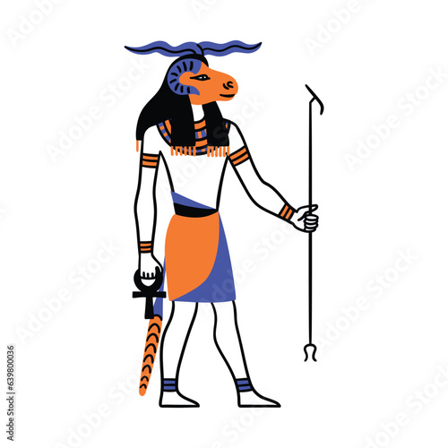 Cartoon Color Character Egyptian God Khnum Egypt Myth Concept Flat Design Style. Vector illustration of Ancient Mythology Personage or Sculpture