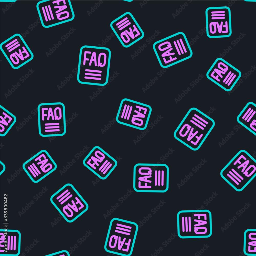 Line Speech bubble with text FAQ information icon isolated seamless pattern on black background. Circle button with text FAQ. Vector Line Speech bubble with text FAQ information icon isolated seamless pattern on black background. Circle button with text FAQ. Vector