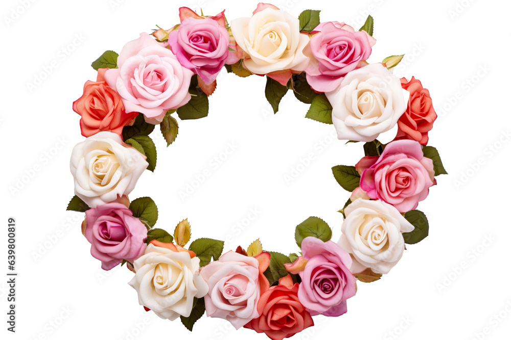 Wreath of rose flowers collection, white background isolated PNG Wreath of rose flowers collection, white background isolated PNG