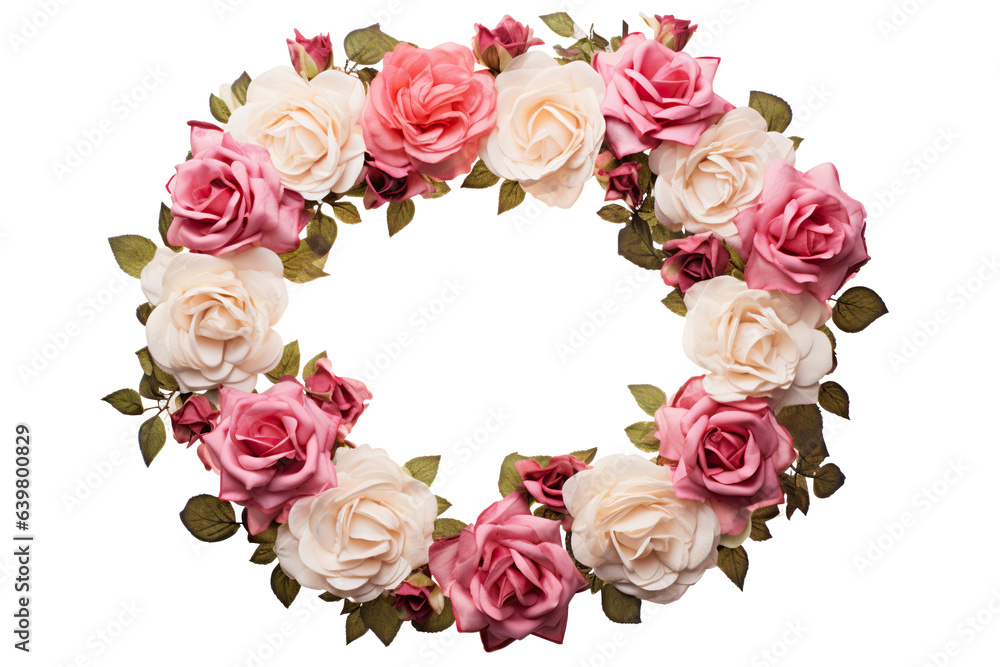 Wreath of rose flowers collection, white background isolated PNG Wreath of rose flowers collection, white background isolated PNG