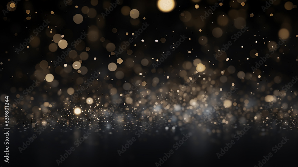 black festive background and barely noticeable golden bokeh sparks of gold in the blur