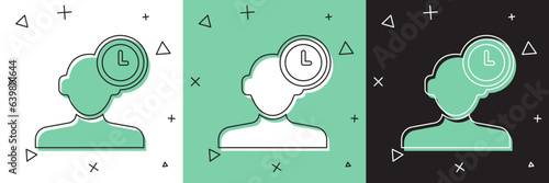 Set Insomnia icon isolated on white and green, black background. Sleep disorder with capillaries and pupils. Fatigue and stress. Vector