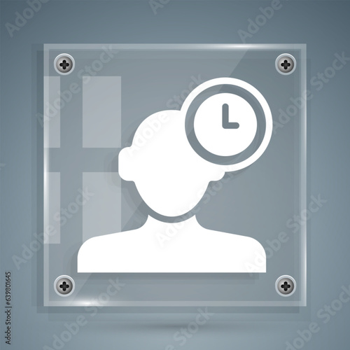 White Insomnia icon isolated on grey background. Sleep disorder with capillaries and pupils. Fatigue and stress. Square glass panels. Vector
