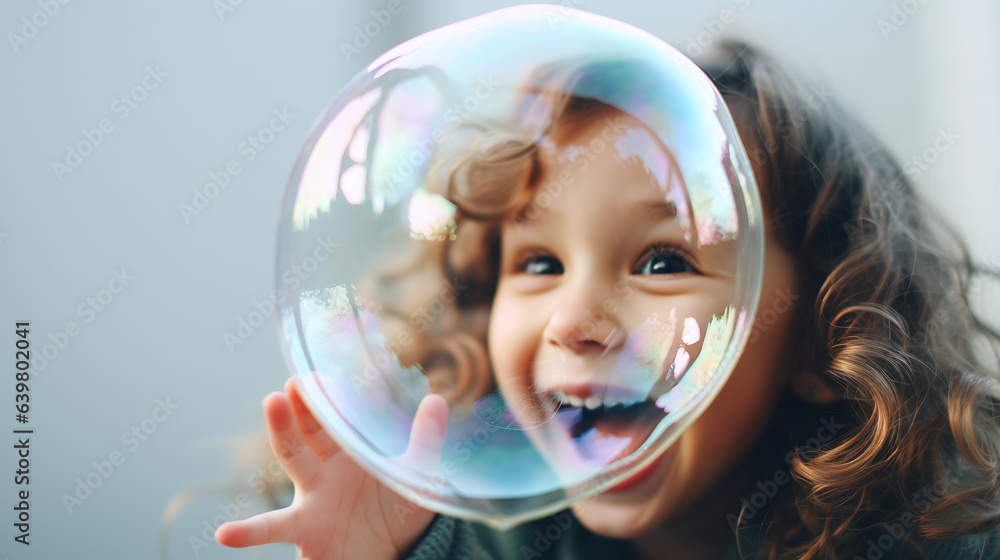 Cute and happy little girl playing with bubbles. Cute and happy little girl playing with bubbles.