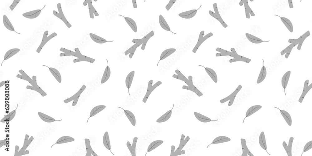 Seamless pattern with weird birch branch and leaves in Trendy Scandinavian style. Nordic nature endless background. Design template for wallpaper, fabric, textile print. Vector illustration. Seamless pattern with weird birch branch and leaves in Trendy Scandinavian style. Nordic nature endless background. Design template for wallpaper, fabric, textile print. Vector illustration.