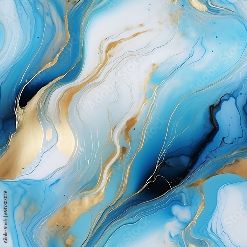 Luxury abstract fluid art painting in alcohol ink technique, mixture of white and pastel light blue paints, Iimitation of marble stone cut. - Seamless pattern. Endless tile.  photo