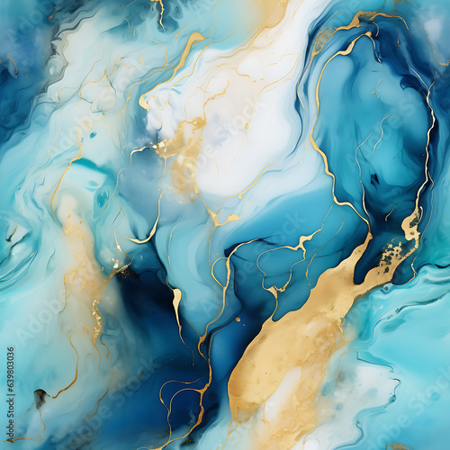 Luxury abstract fluid art painting in alcohol ink technique, mixture of white and pastel light blue paints, Iimitation of marble stone cut. - Seamless pattern. Endless tile. 
