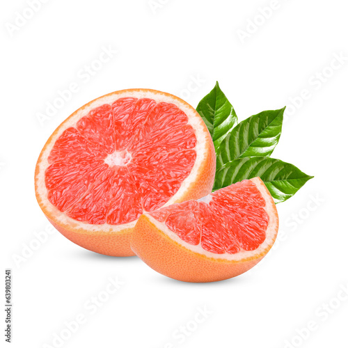 Ripe sliced pink grapefruit citrus fruit isolated on transparent background (.PNG)