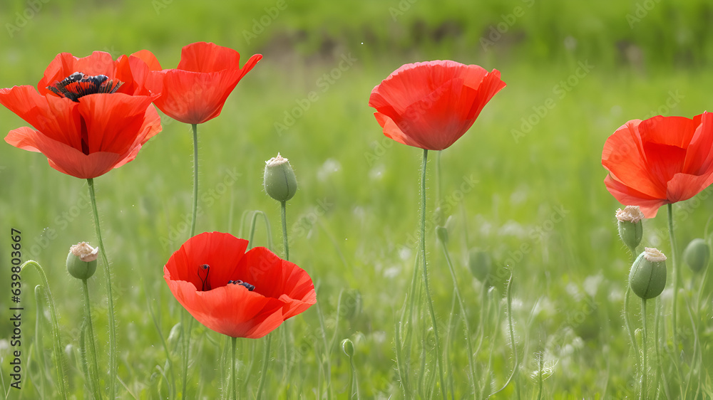 Fototapeta premium red flowers in field