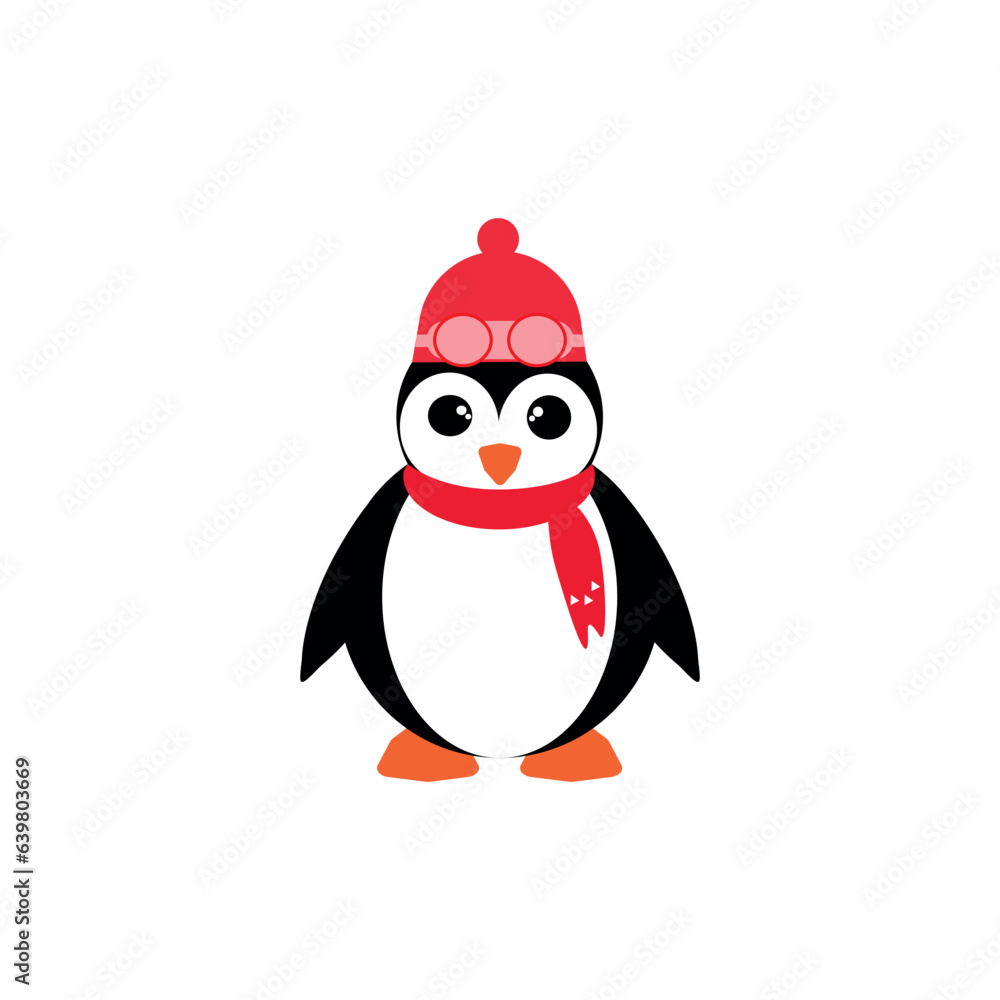 Fototapeta premium Penguin icon, flat design, cartoon illustration 