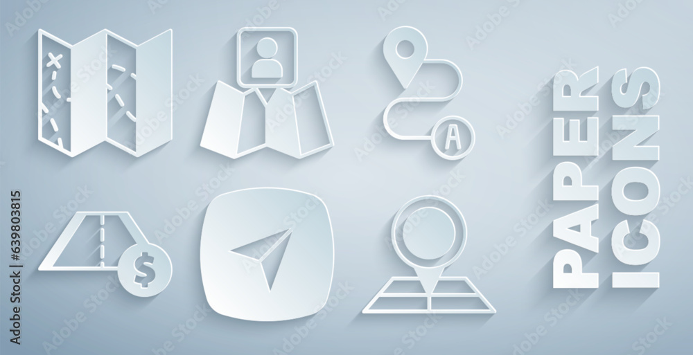 Set City map navigation, Route location, Toll road traffic, Folded with marker, and icon. Vector Set City map navigation, Route location, Toll road traffic, Folded with marker, and icon. Vector