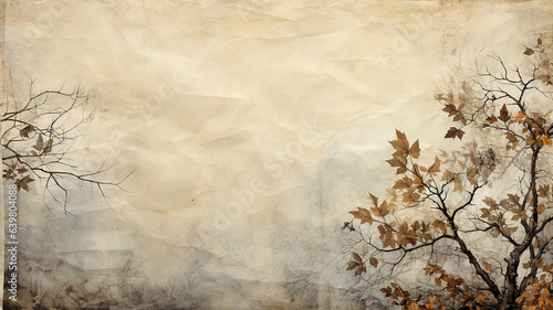 background with copy space, ancient parchment paper, with a frame of ornaments of autumn branches and leaves, autumn blank