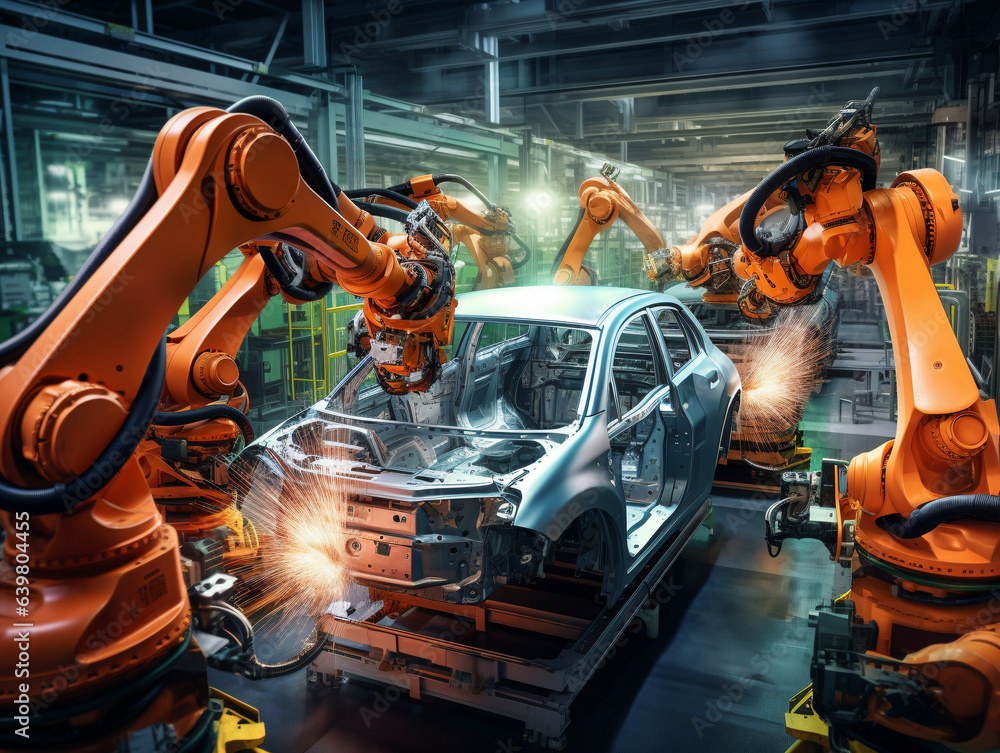 Industrial robots assemble the machine Industrial robots assemble the machine