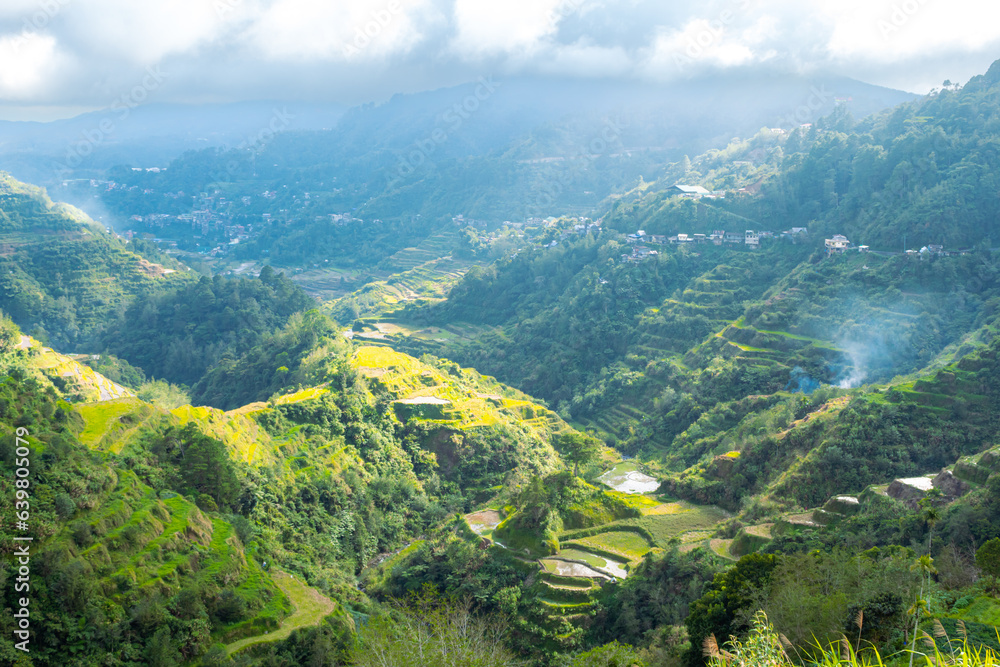 Aerial view of the Ifugao Rice terraces in Banaue, Philippines.
