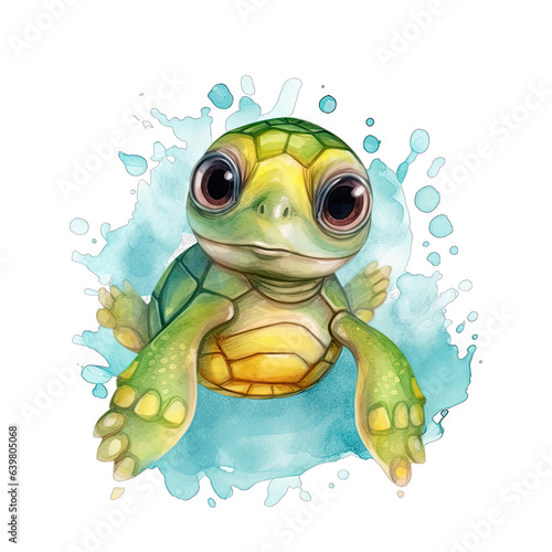 Whimsical Watercolor Baby Turtle Scene