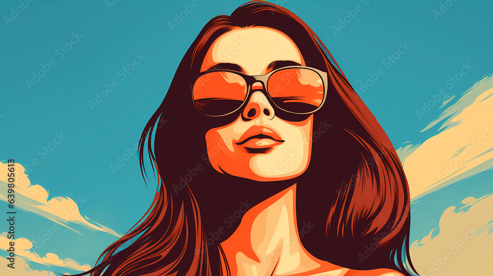 hand drawn cartoon illustration of a woman wearing sunglasses
