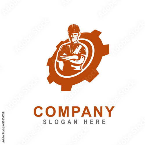 Human resources concept, recruitment, teamwork, career, construction workers logo design.