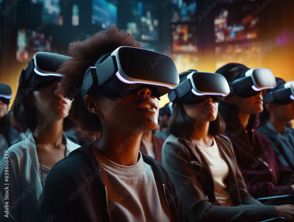 A group of people wearing VR goggles A group of people wearing VR goggles