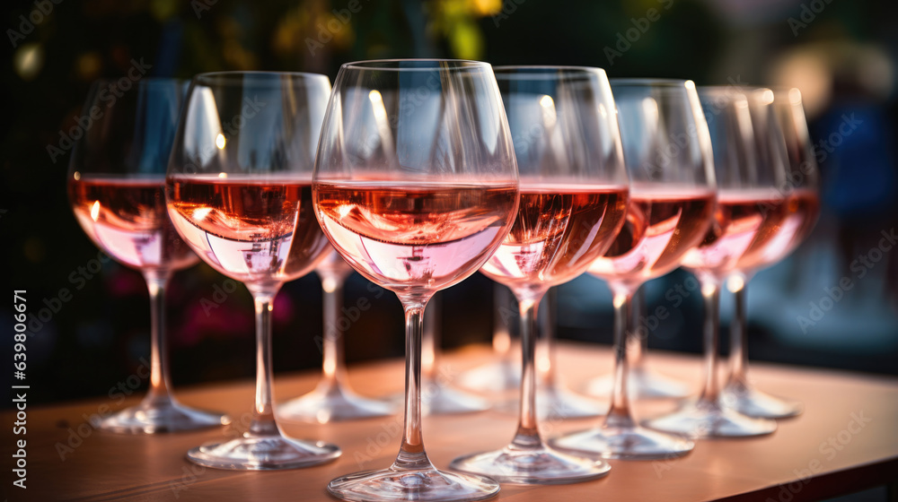Glasses of rose wine seen during a friendly party of a celebration.