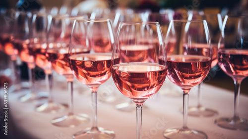 Fototapeta Naklejka Na Ścianę i Meble -  Glasses of rose wine seen during a friendly party of a celebration.