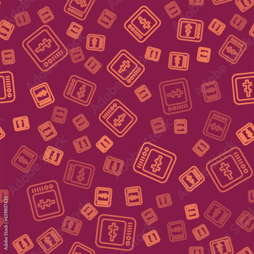 Brown line Online church pastor preaching video streaming icon isolated seamless pattern on red background. Online church of Jesus Christ. Vector