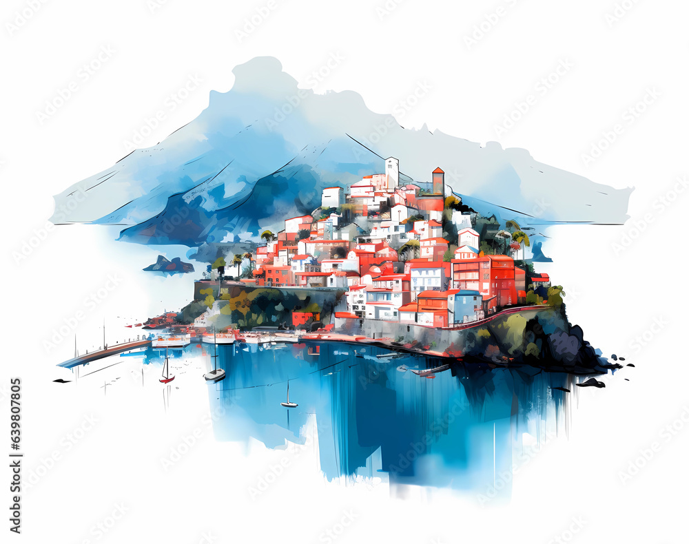Illustration of a beautiful view of a tropical island