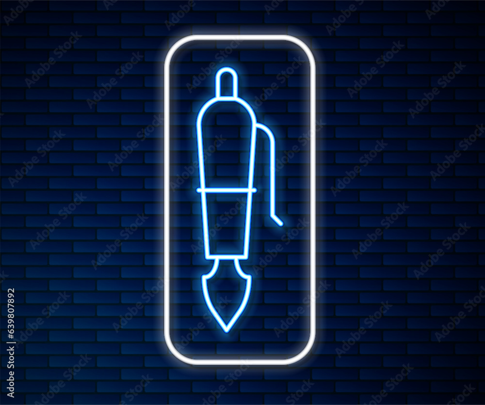 Glowing neon line Fountain pen nib icon isolated on brick wall background. Pen tool sign. Vector Glowing neon line Fountain pen nib icon isolated on brick wall background. Pen tool sign. Vector