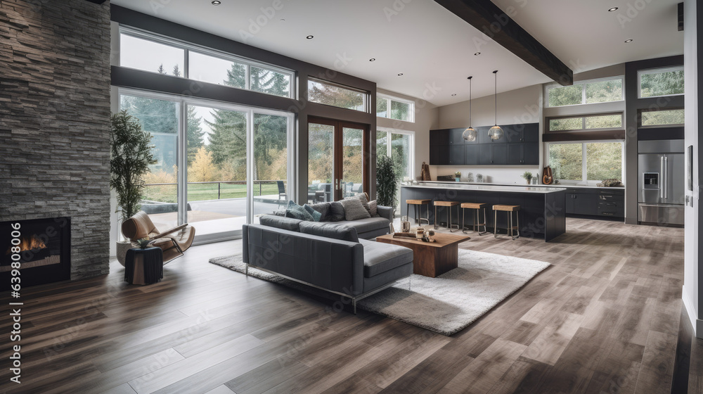 Beautiful living room interior in new luxury home with open concept ...