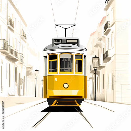 Obraz na płótnie Illustration of a portuguese city with a tram, Portugal w salonie