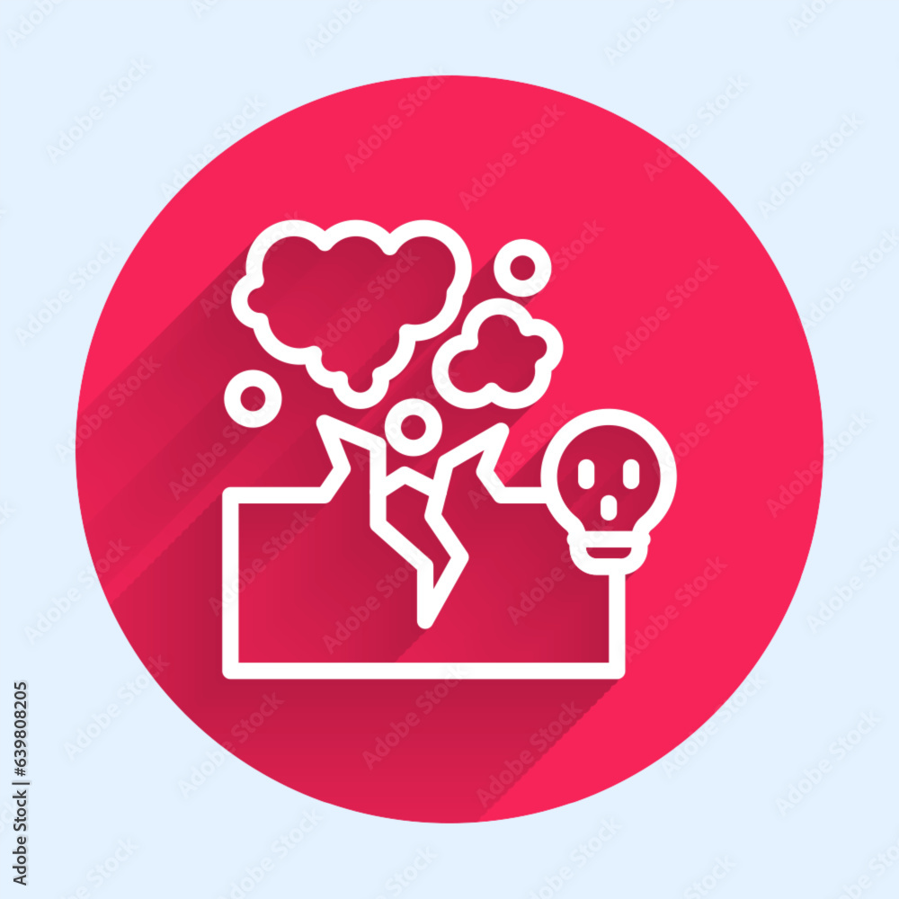 White line Poisonous cloud of gas or smoke icon isolated with long shadow background. Stink bad smell, smoke or poison gases, chemical toxic vapour. Red circle button. Vector White line Poisonous cloud of gas or smoke icon isolated with long shadow background. Stink bad smell, smoke or poison gases, chemical toxic vapour. Red circle button. Vector