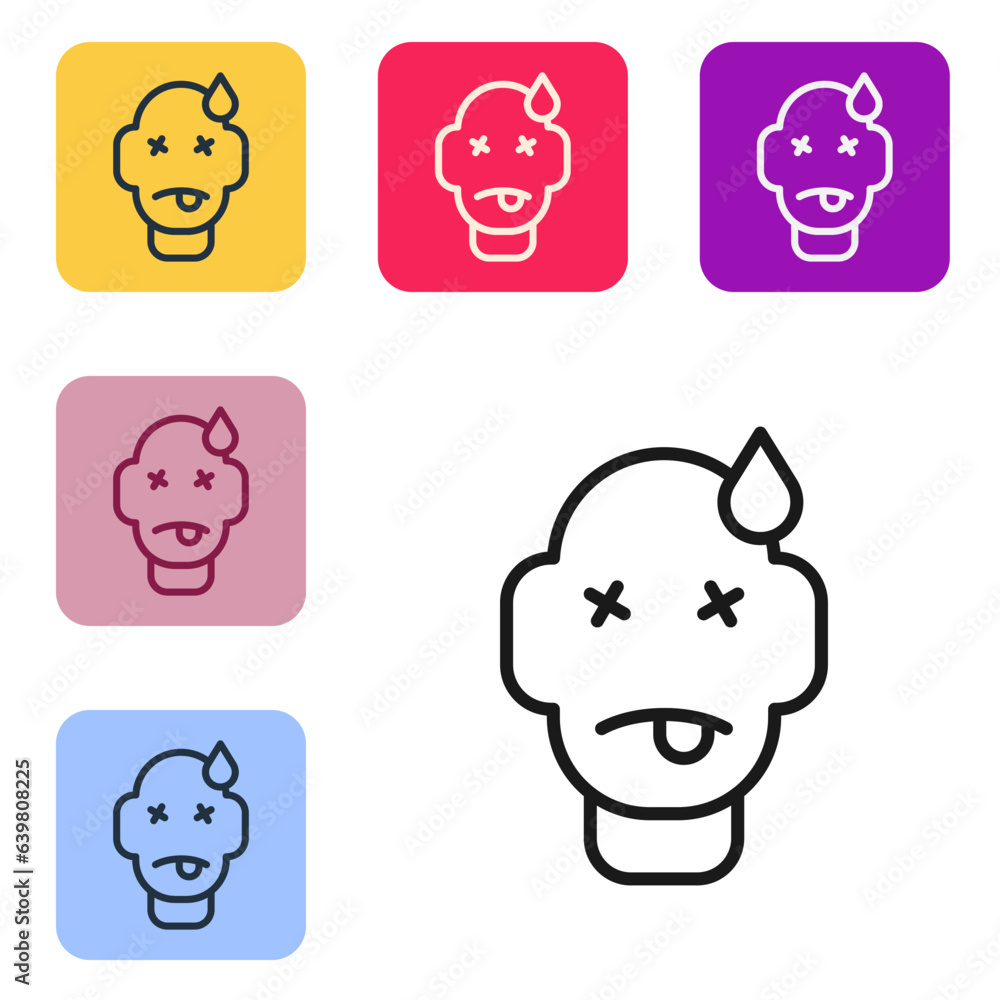 Black line Man poisoning icon isolated on white background. Set icons in color square buttons. Vector Black line Man poisoning icon isolated on white background. Set icons in color square buttons. Vector