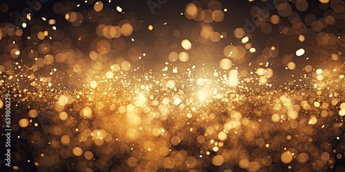 Golden glitter. Magical abstract of celebration. Festive radiance. Sparkling bokeh in gold. Glimmers of joy. Shiny bokeh lights for holidays