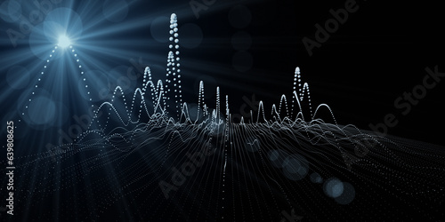 Fotografija Abstract background graph  wavy grid with spheres and spot