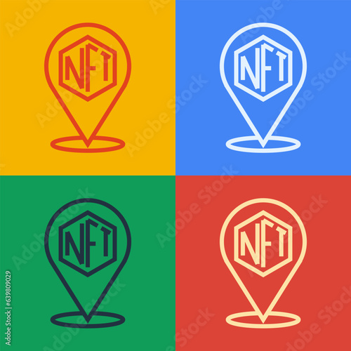 Pop art line NFT Digital crypto art icon isolated on color background. Non fungible token. Vector