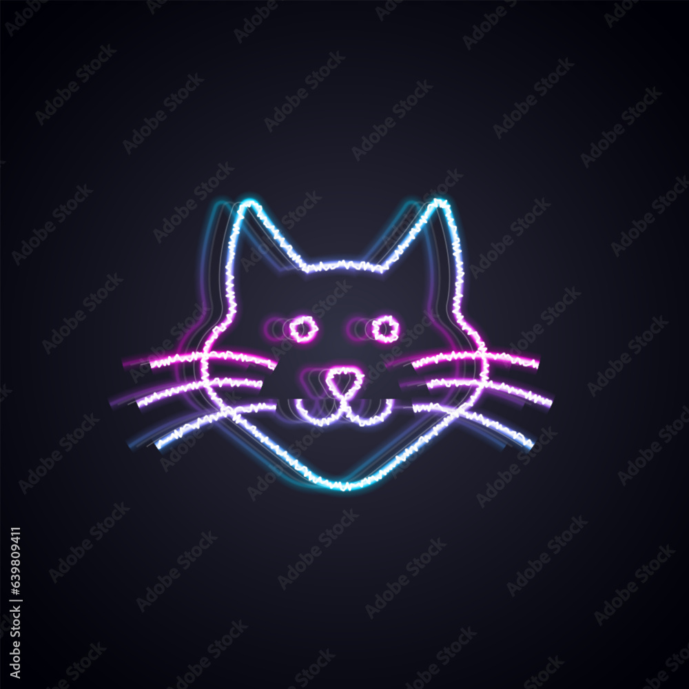 Glowing neon line Cat icon isolated on black background. Vector Glowing neon line Cat icon isolated on black background. Vector