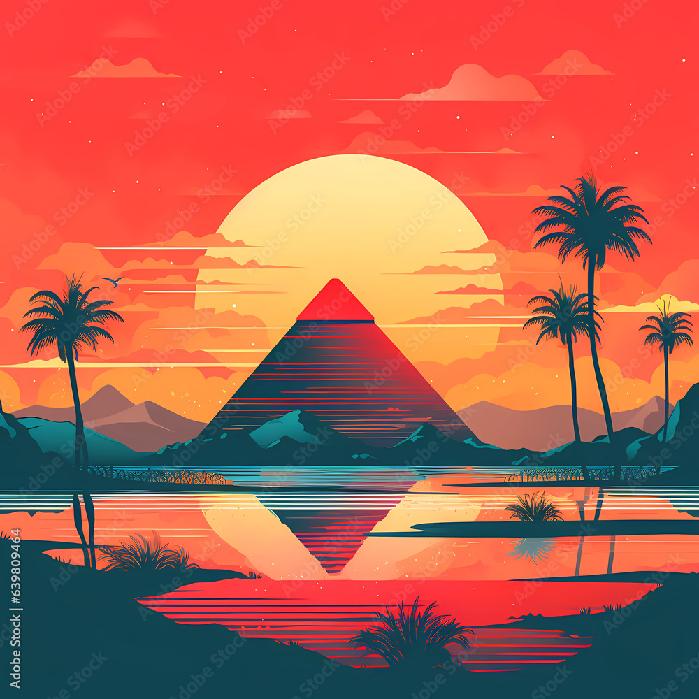 Illustration of a beautiful view of the Egyptian pyramids, Egypt