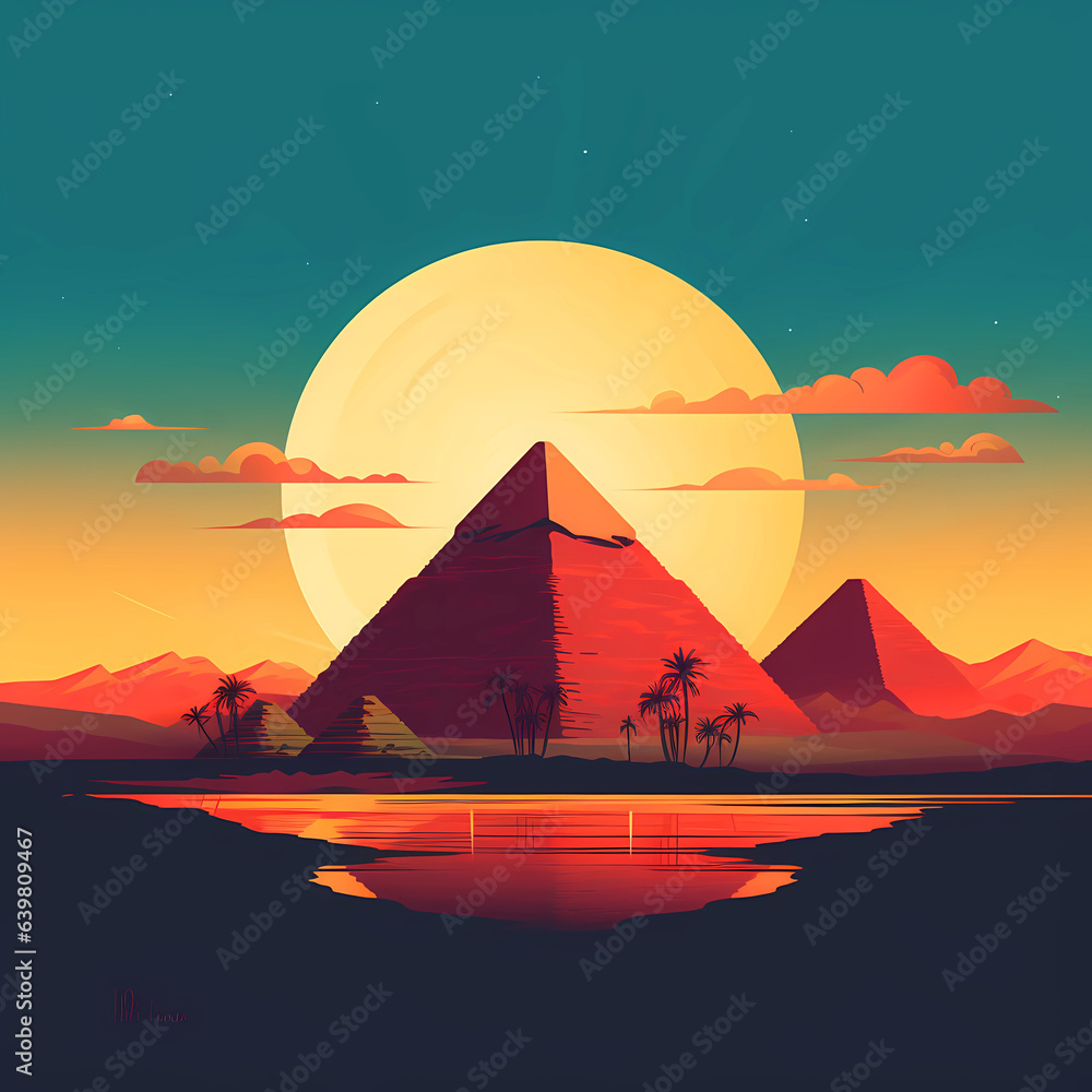 Illustration of a beautiful view of the Egyptian pyramids, Egypt