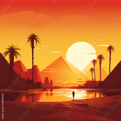 Illustration of a beautiful view of the Egyptian pyramids, Egypt