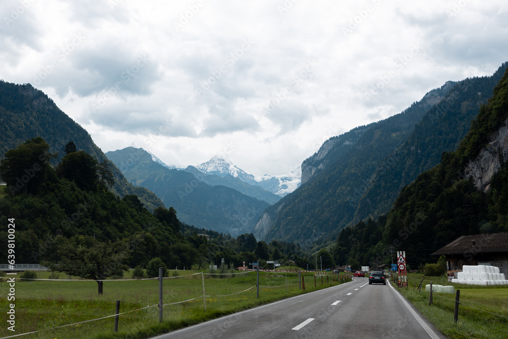 Country road in the Alps, Road in the alpine landscape