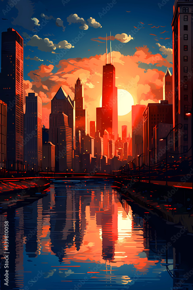 Illustration of a beautiful view of Chicago, USA