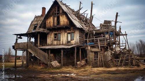 Wooden house of poor people