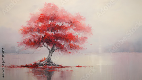 oil painting on canvas, view of Venice. Artwork. Red tree. Italy (ai generated) © ImagineDesign