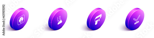 Set Isometric Rapper, Glass bong for smoking marijuana, Money gun and chain icon. Vector
