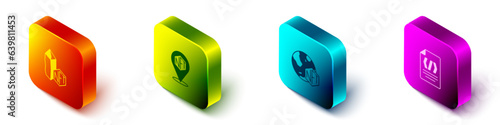 Set Isometric NFT Digital crypto art, and Binary code icon. Vector