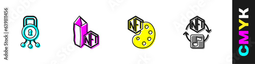 Set Cyber security, NFT Digital crypto art, and icon. Vector