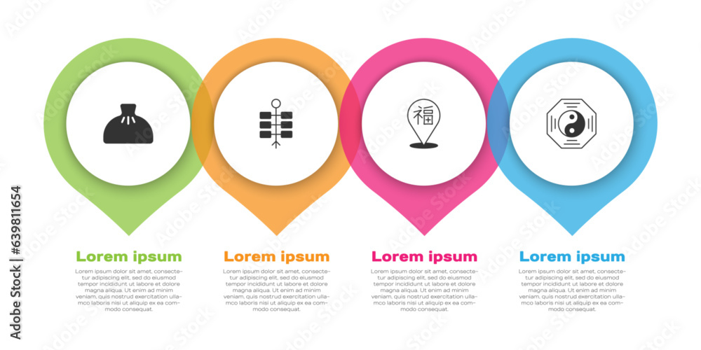 Set Dumpling, Firework, Chinese New Year and Yin Yang symbol. Business infographic template. Vector Set Dumpling, Firework, Chinese New Year and Yin Yang symbol. Business infographic template. Vector