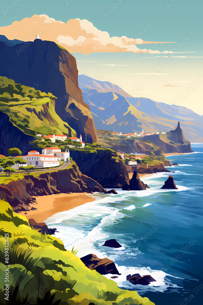 Illustration of a beautiful view of a tropical island