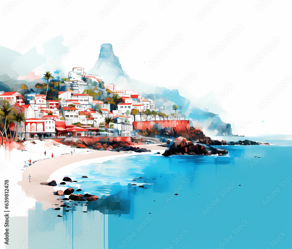 Illustration of a beautiful view of a tropical island