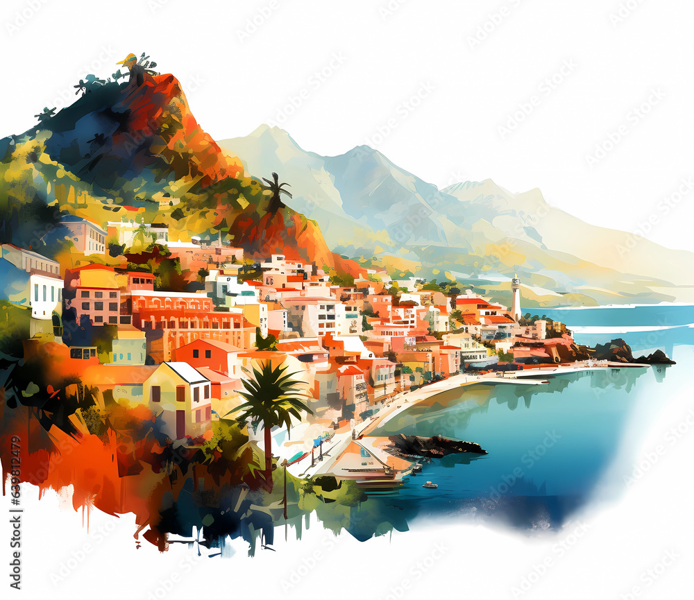 Illustration of a beautiful view of a tropical island