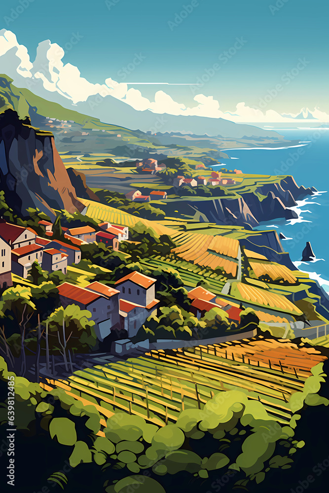 Illustration of a beautiful view of a tropical island
